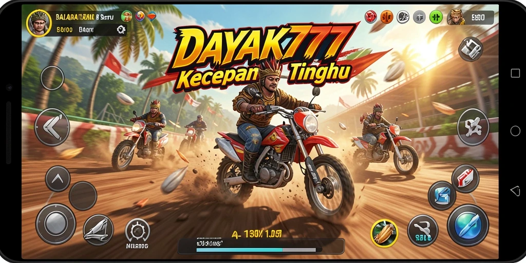 Tampilan gameplay DAYAK777 dengan aksi balapan yang menegangkan.