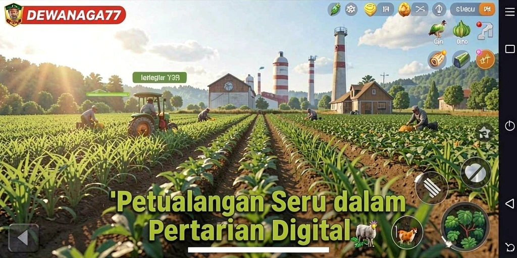 Tangkapan layar dari gameplay DEWANAGA77 dengan suasana pertanian yang cerah.