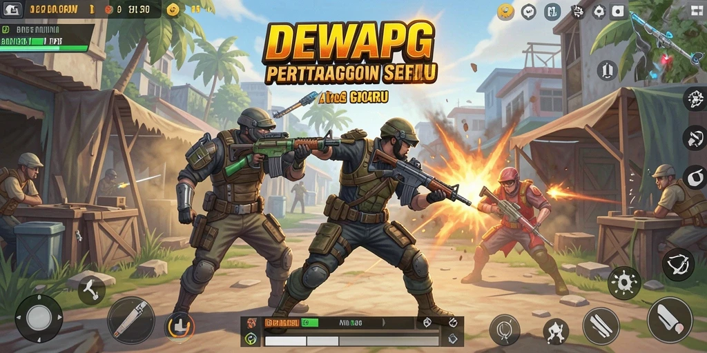 Screenshot utama DEWAPG menampilkan aksi Battle Royale yang mendebarkan.