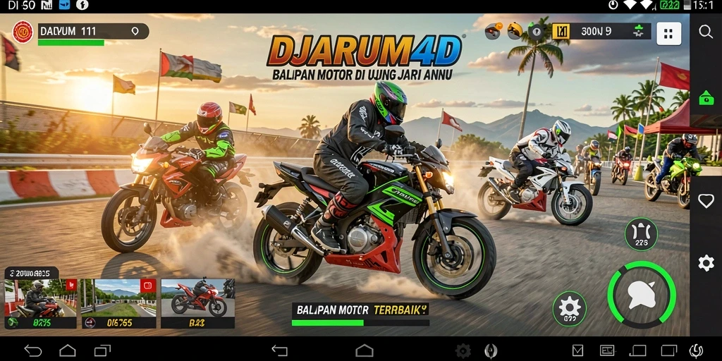 Screenshot gameplay DJARUM4D dengan aksi balapan motor yang menegangkan.