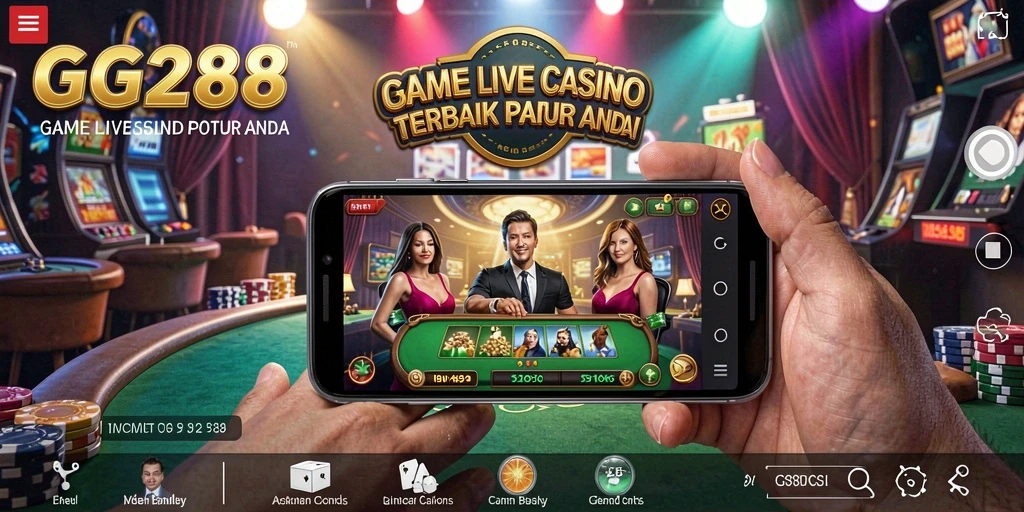 Screenshot gameplay Live Casino GG288 menunjukkan dealer profesional dan suasana kasino yang nyata.