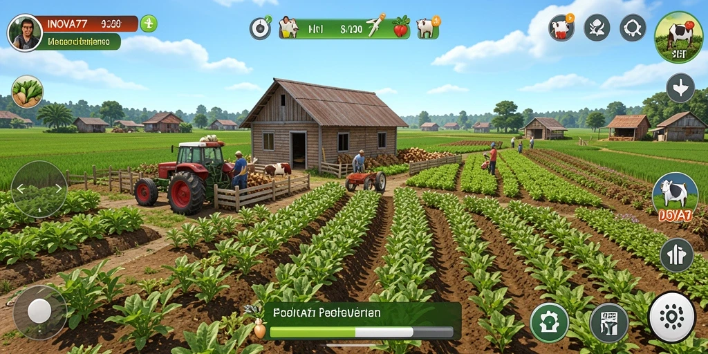 Tampilan gameplay INOVA77 dengan aktivitas bertani yang seru.