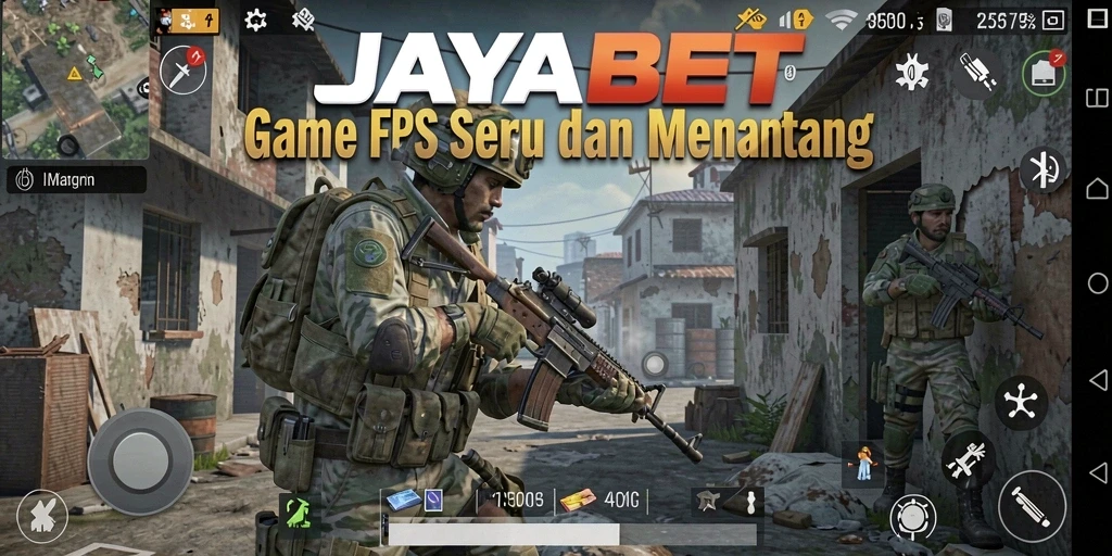 Screenshot gameplay JAYABET yang menampilkan aksi dinamis dalam pertempuran FPS.