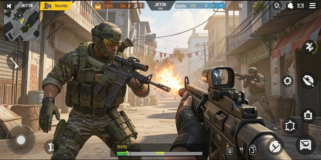 Tangkapan layar JKTOK menampilkan aksi gameplay FPS yang mendebarkan.