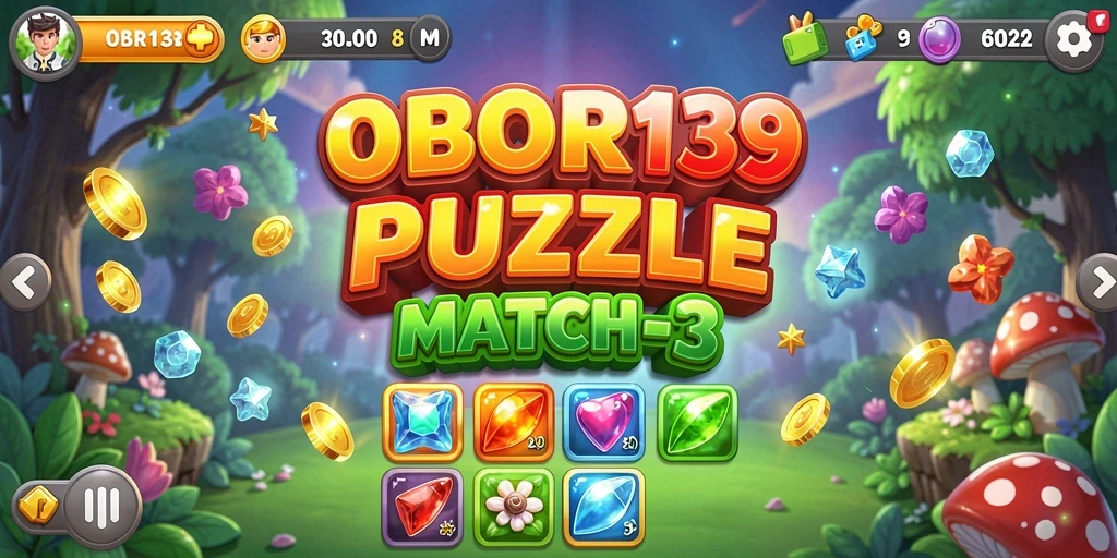 Menampilkan gameplay Match-3 yang penuh warna dan menantang.