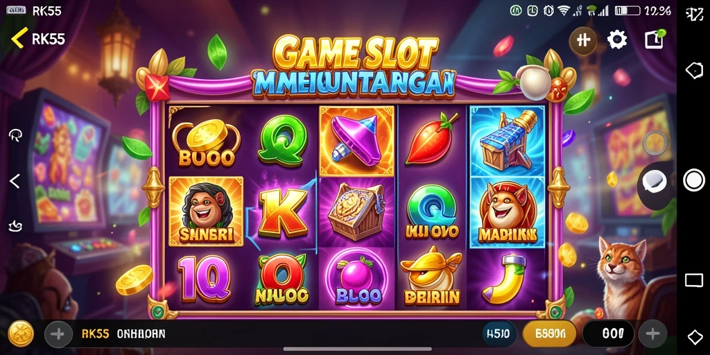Tampilan gameplay menarik dari RK55 dengan tema slot yang beragam.