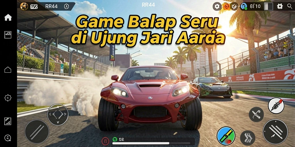Tampilan gameplay balapan yang menegangkan dan penuh aksi di RR44.
