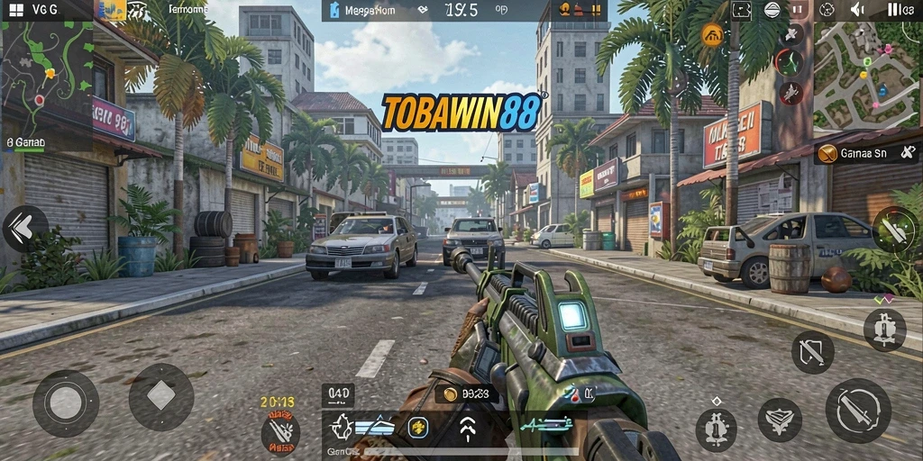 Screenshot gameplay TOBAWIN88 menampilkan aksi seru dalam permainan TPS.