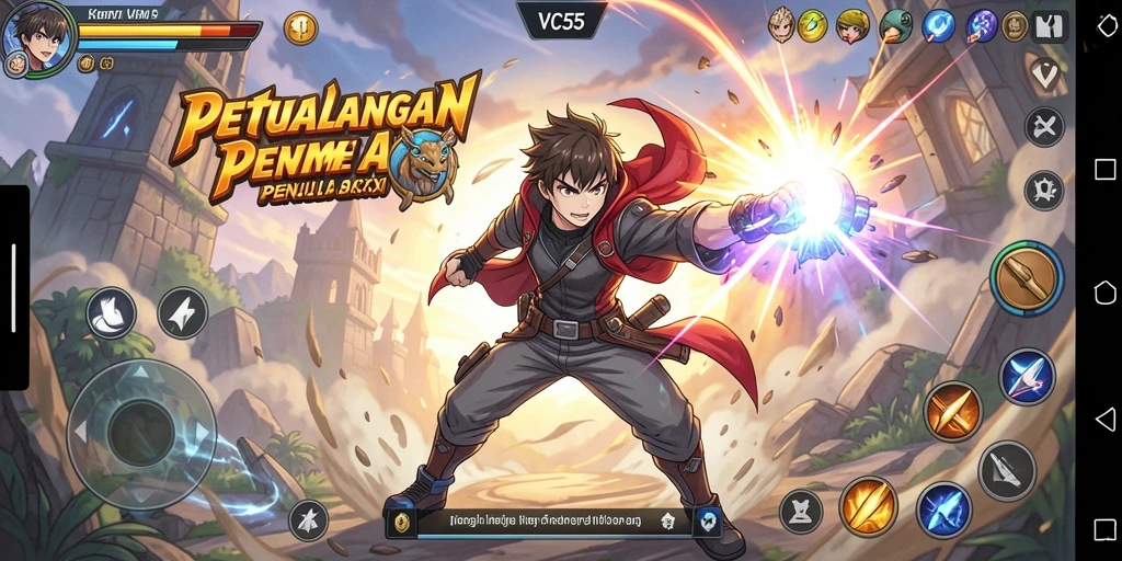 Tangkapan layar gameplay VC55 menunjukkan aksi seru di dunia anime.