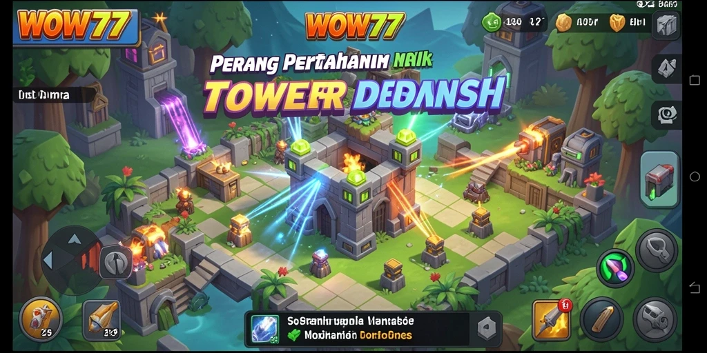 Tampilan gameplay menara pertahanan yang intens dan menantang.